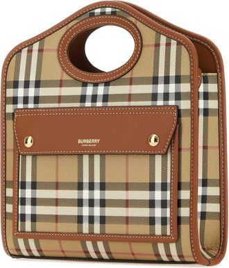 Burberry Womens Vintage Check Canvas Top Handle Bag Brown Polyurethane Polyester Cotton