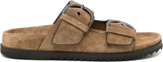 James Perse Sandali slides in pelle scamosciata con fibbia - Marrone