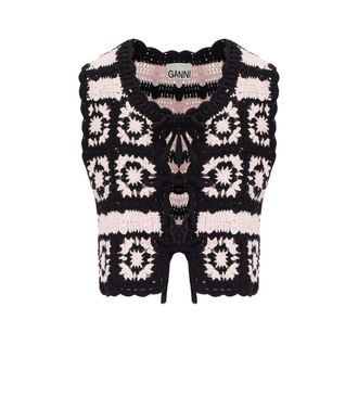 Ganni Black And Pink Crochet Vest