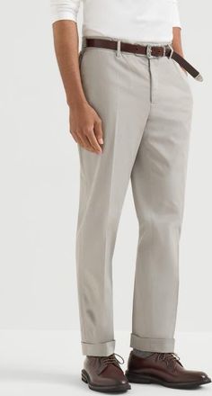Brunello Cucinelli Garment-dyed Italian fit trousers in American Pima comfort cotton gabardine in Khaki at Nordstrom, Size 56