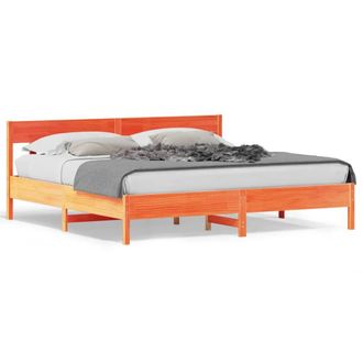Berkfield Home Bed Frame Frame Wax Brown 180x200 cm Super King Solid Wood Pine in Orange
