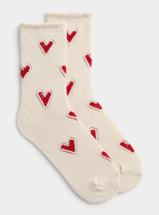 Free People Womens Scalloped-trim red heart socks