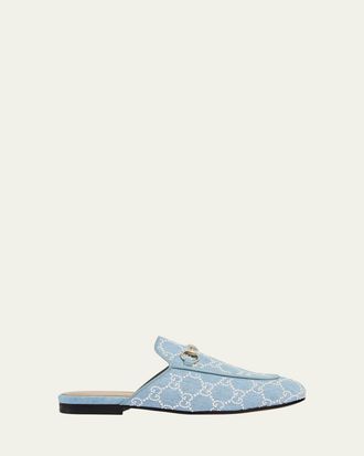Gucci Princetown Pearly GG Denim Mules