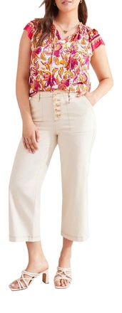 Tribal Womens Brooke Hugging Btn Fly Crop Wide Jeans, Ecru, 10