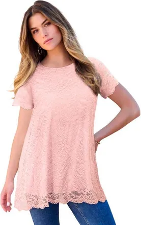 Roaman's Allover Lace Swing Tee in Soft Blush at Nordstrom, Size 24
