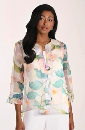 Frank Lyman Design Floral Lightweight Woven Jacket In Cream
