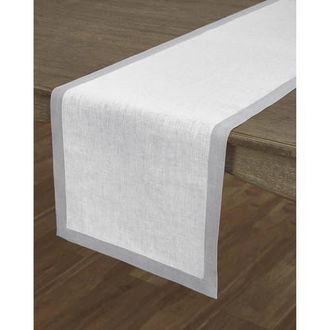Solino Home Linen Table Runner for Dining Table, Holiday and Everyday Table Decor - Classic in Soft Grey And White at Nordstrom, Size X-Large