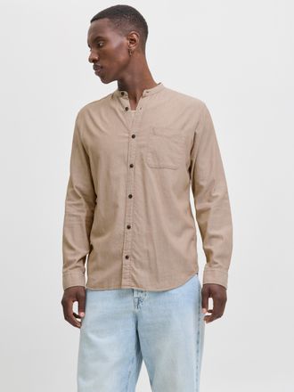 Jack & Jones Langarmhemd JACK & JONES JJEBAND MELANGE SHIRT L/S SN, Herren, Gr. XXL, N-Gr, oatmeal, Web, Obermaterial: 100% Baumwolle, regular fit, Hemden Langarmh