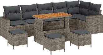 vidaXL Vidaxl - Garden Sofa Set Height-Adjustable 10 pcs Grey Poly Rattan