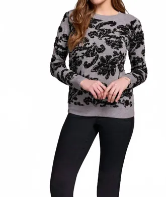 Tribal Soft Boucle Jacquard Long Sleeve Sweater In Grey