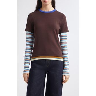 Staud Dillon Layered Tee in Earth/horizon Stripe at Nordstrom, Size X-Large