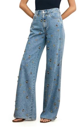 Veronica Beard Kasey Embellished Wide Leg Jeans in Silver Dust at Nordstrom, Size 24