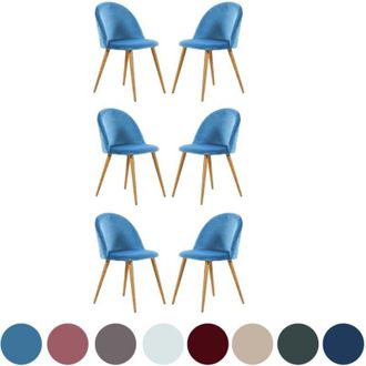 Life Interiors Life Interiors - Set di 6 sedie da pranzo Lucia Velvet - Sedie da pranzo moderne Imbottitura schienale curvo con gambe in legno - Blu
