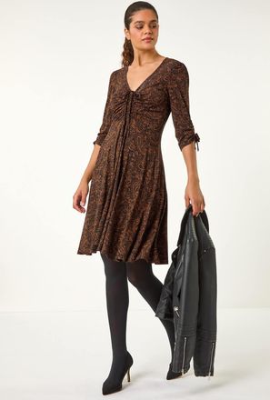 Roman Ditsy Paisley Print Stretch Gathered Dress