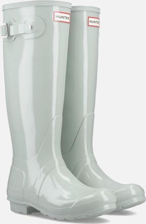 Hunter Womens Hunter Original Tall Gloss Rubber Womens Sea Foam Wellington Boots - Green - Size: 5