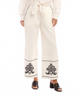 Karen Kane Evie Embroidered Drawstring Ankle Pants In Cream