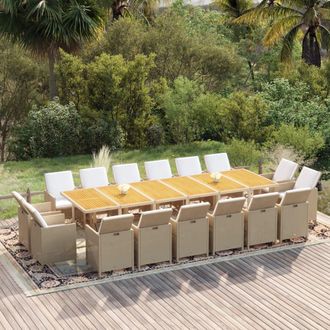 vidaXL Juego Comedor Jard&iacute;n 17 Pzas Con Cojines Rat&aacute;n Sint&eacute;tico Beige Vidaxl