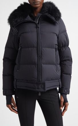 Moncler Arabbas Genuine Shearling Collar Down Jacket in Black at Nordstrom, Size 1
