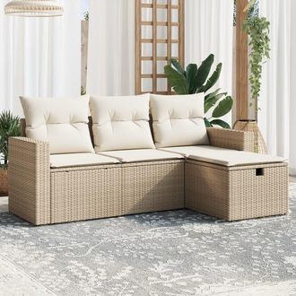 vidaXL Juego De Sof&aacute;s Jard&iacute;n Con Cojines 4 Pzas Rat&aacute;n Sint&eacute;tico Beige Vidaxl