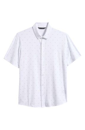 Travis Mathew Comfortknit Geo Short Sleeve Button-Up Shirt in White at Nordstrom, Size Xx-Large