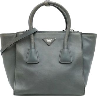 Prada Borsa a tracolla Twin Pocket in pelle di vitello 2010-2025 - Grigio