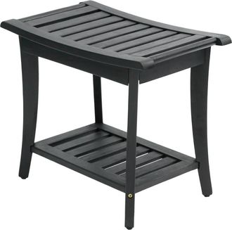 Jonathan Y Designs Tucker 22.1 Traditional Classic Slatted Solid Acacia Wood Indoor/Outdoor Shower Bench with Shelf and Handle in Black at Nordstrom