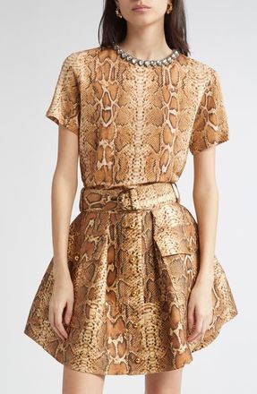 Zimmermann Crystal Embellished Linen T-Shirt in Toffee Snake at Nordstrom, Size 0P