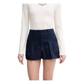 Lacoste Korte Broeken, Dames, Blauw, L, Katoen, Gevouwen Pantalon Shorts