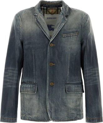 Burberry Coated-denim Tailored Jacket - Heren - Blazers - Blauw - L - Denim - Jassen