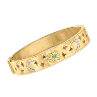 Ross-Simons Multi-Gemstone Celestial Bangle Bracelet With Diamond Accents in 18kt Gold Over Sterling