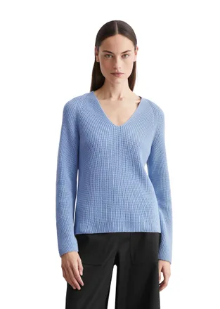 Marc O'Polo V-Ausschnitt-Pullover MARC OPOLO, Damen, Gr. M, blau (fresh sky), Strick, Obermaterial: 100% Baumwolle, B&uuml;ndchen, Pullover V-Ausschnitt-Pullover