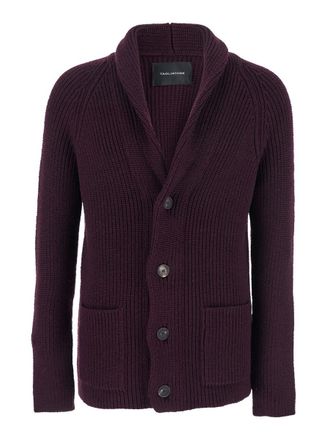 Tagliatore Bordeaux Knit Cardigan With V Neck In Wool Man