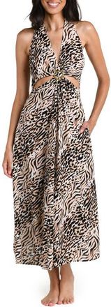 La Blanca Fierce Territory Cutout Halter Neck Swim Cover-Up Dress in Taupe at Nordstrom, Size X-Large