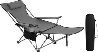 Woltu Silla Camping Plegable Tumbona Camping Port&aacute;til Con Portavasos Reposacabezas Y Bolsa Lateral Marco De Acero Carga M&aacute;xima 150 Kg Para Picnic Playa Jard
