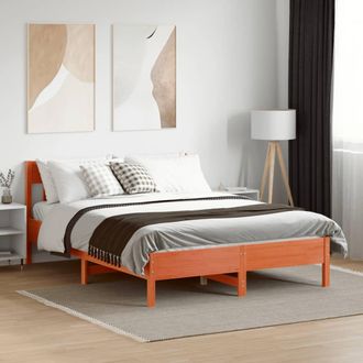 vidaXL Cama Sin Colch&oacute;n Madera Maciza De Pino Marr&oacute;n Cera 160x200 Cm Vidaxl