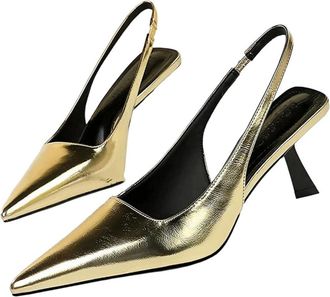 Generic Women Patent Leather Kitten Heel Sandals Summer Casual Back Strap Hollow Dress Shoes Gold