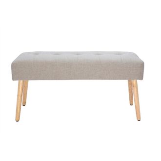 Miliboo Miliboo - Banco N&oacute;rdico Capiton&eacute; De Tela Efecto Aterciopelado Texturizado Beige Y Madera Clara 96 Cm Guesta