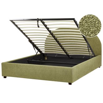 Beliani Cama Con Almacenaje De 160 X 200 Cm Minimalista De Boucl&eacute; Verde Oliva Vaucluse