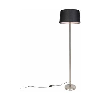 QAZQA Moderno Lámpara de pie moderna de acero con pantalla negra de 45 cm - Simplo Textil /Acero Alargada /Redonda Adecuado para led Max. 1 x 60 Watt