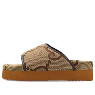 Gucci (WMNS) Gucci Jumbo GG Platform Slide Camel Ebony Monogram 700301-UKM60-2593