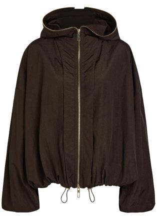Sportmax Water-repellent Hooded Crinkled Nylon Raincoat - Dark Brown - 12 (UK12 / M)