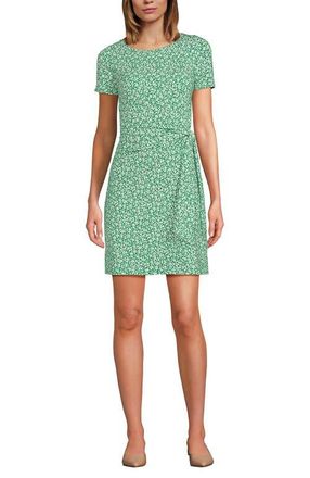 Lands End Short Sleeve Cotton Modal Wrap Mini Dress in Vibrant Clover Blossoms at Nordstrom, Size X-Large P