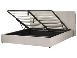 Beliani Beliani - Letto Imbottito Tradizionale Moderno Con Contenitore Eu King Size 180 X 200 Cm Morbido Velluto Grigio Talpa Lavaur