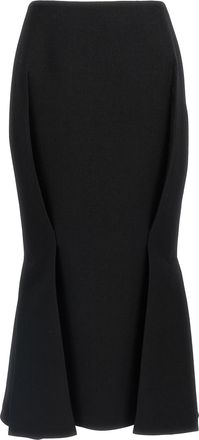 Prada Black Virgin Wool Midi Womens Skirt