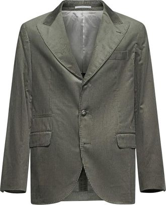Brunello Cucinelli Olive Pinstripe Deconstructed Blazer, Brand Size 50 (US Size 40)
