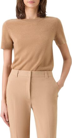 Akris Short Sleeve Cashmere Sweater in Camel at Nordstrom, Size 10