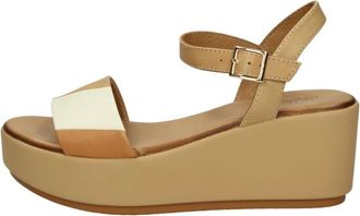 Inuovo Wig Sandalen van Leer - Dames - Sleehakken - Beige - 38 EU - Leer - Schoenen
