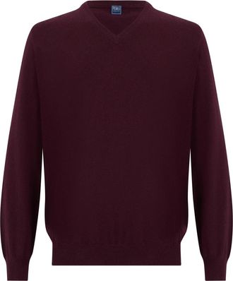 Fedeli V-hals Trui - Heren - Cashmere truien - Rood - 3XL - Kasjmier - Truien & Vesten