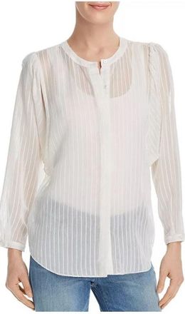 Joie Womens White Rashelda Striped Sheer Long Sleeve Blouse