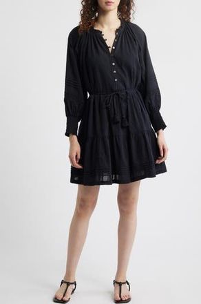 Cleobella Meadow Long Sleeve Cotton Seersucker Minidress in Black at Nordstrom Rack, Size Medium